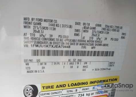 2018 Ford Expedition Limited из США, поврежденный, VIN 1FMJU1KTXJEA70448